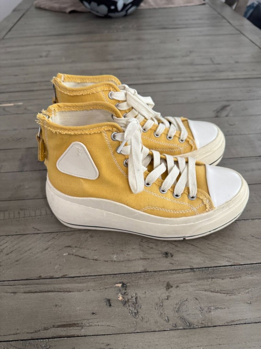 R13 Kurt High-Top Yellow Canvas Platform Sneakers Womens 7 Mens 5 - Picture 5 of 7